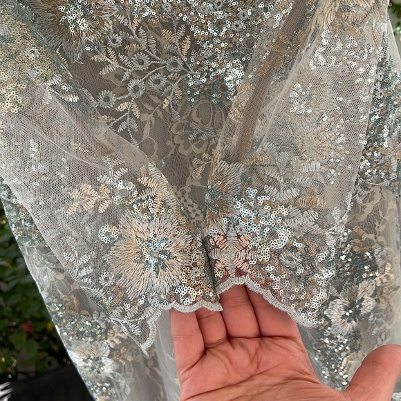 Mac Duggal - Sea Mist - Embellished V-Neck Illusion Long Sleeve Gown - Picture 9 of 17